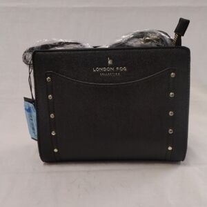 Black Shoulder Bag with Gold Accents